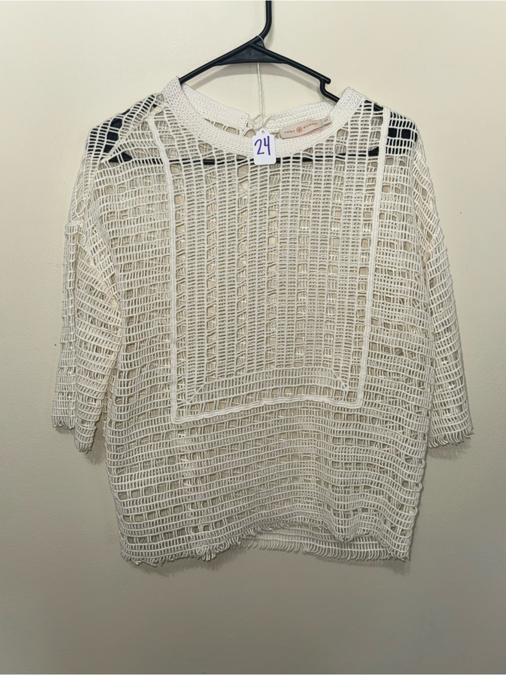 White Crochet Knit Top by Tory Burch